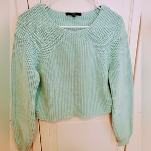 Tibi Cropped Mint Green Scoop Neck Sweater, XS/S